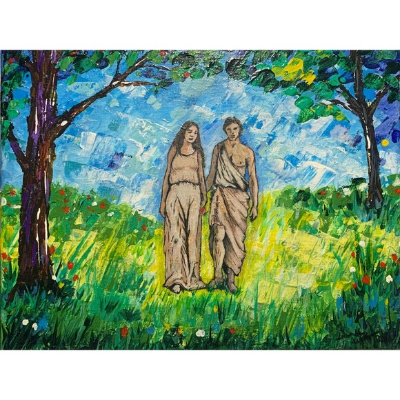 Original Acrylic Painting: Adam & Eve (8x10) - Comes with Certificate of Authent - Picture 2 of 3